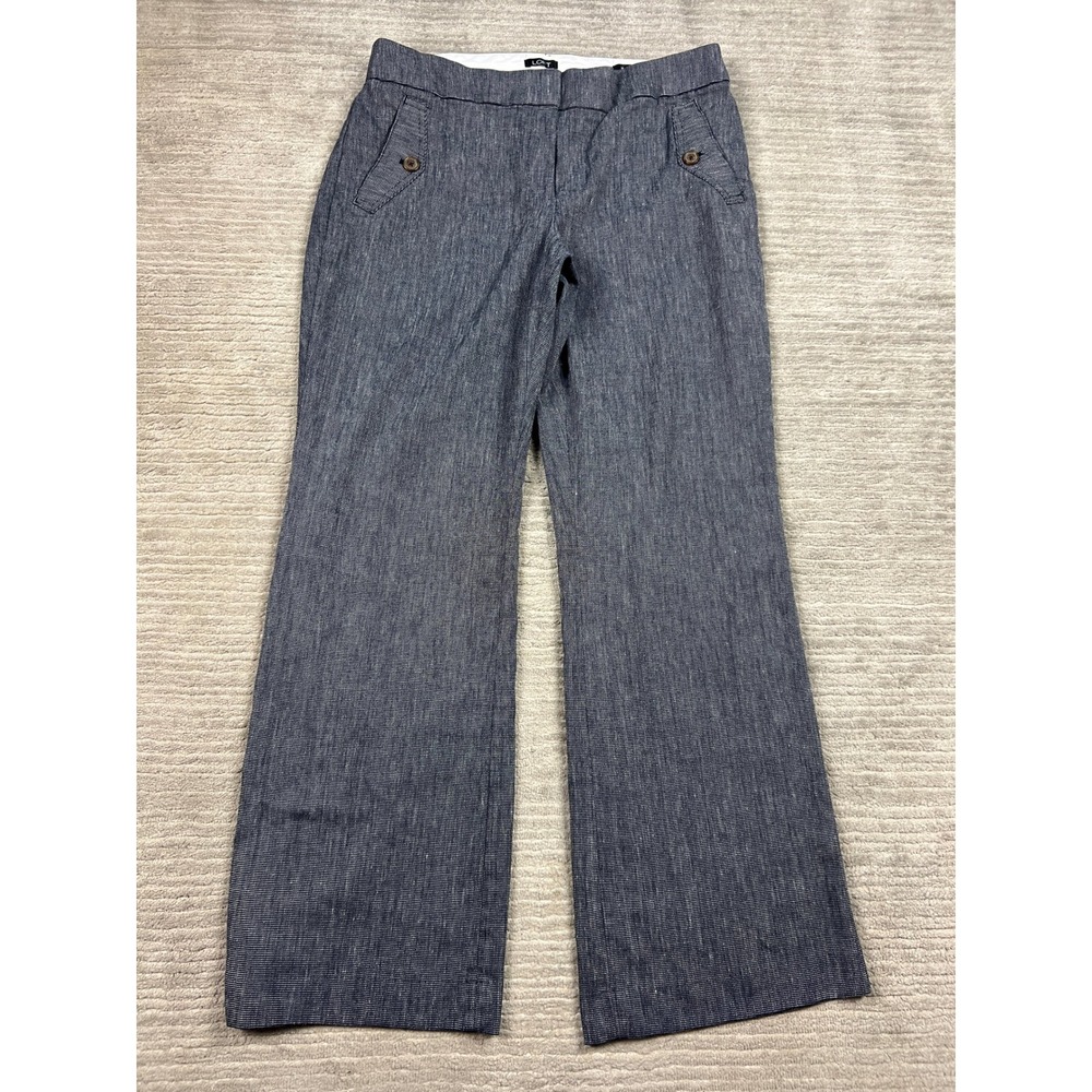 Loft Julie Trouser Pants Womens 12 Blue Linen Blend Wide Leg Textured Workwear‎